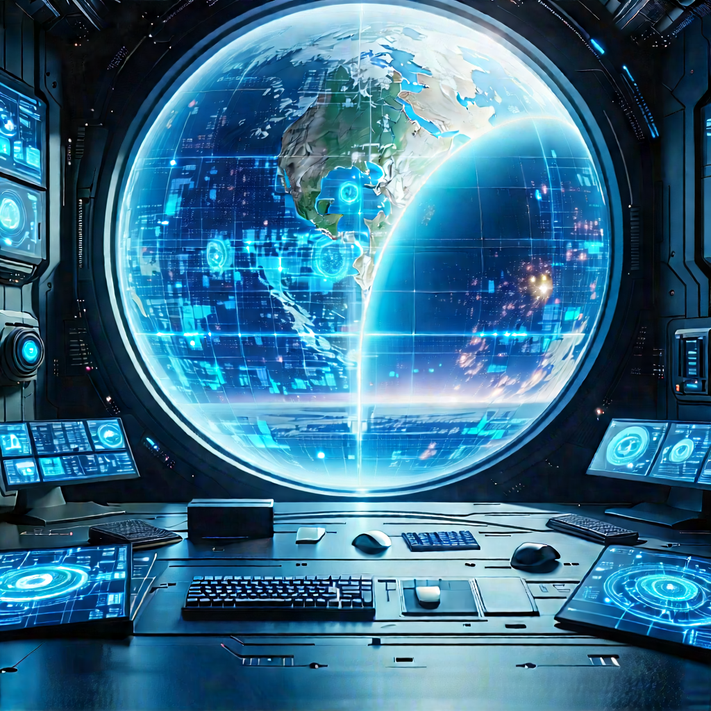 (futuristic:1.24) (digital:1.37) Workspace With Image, There