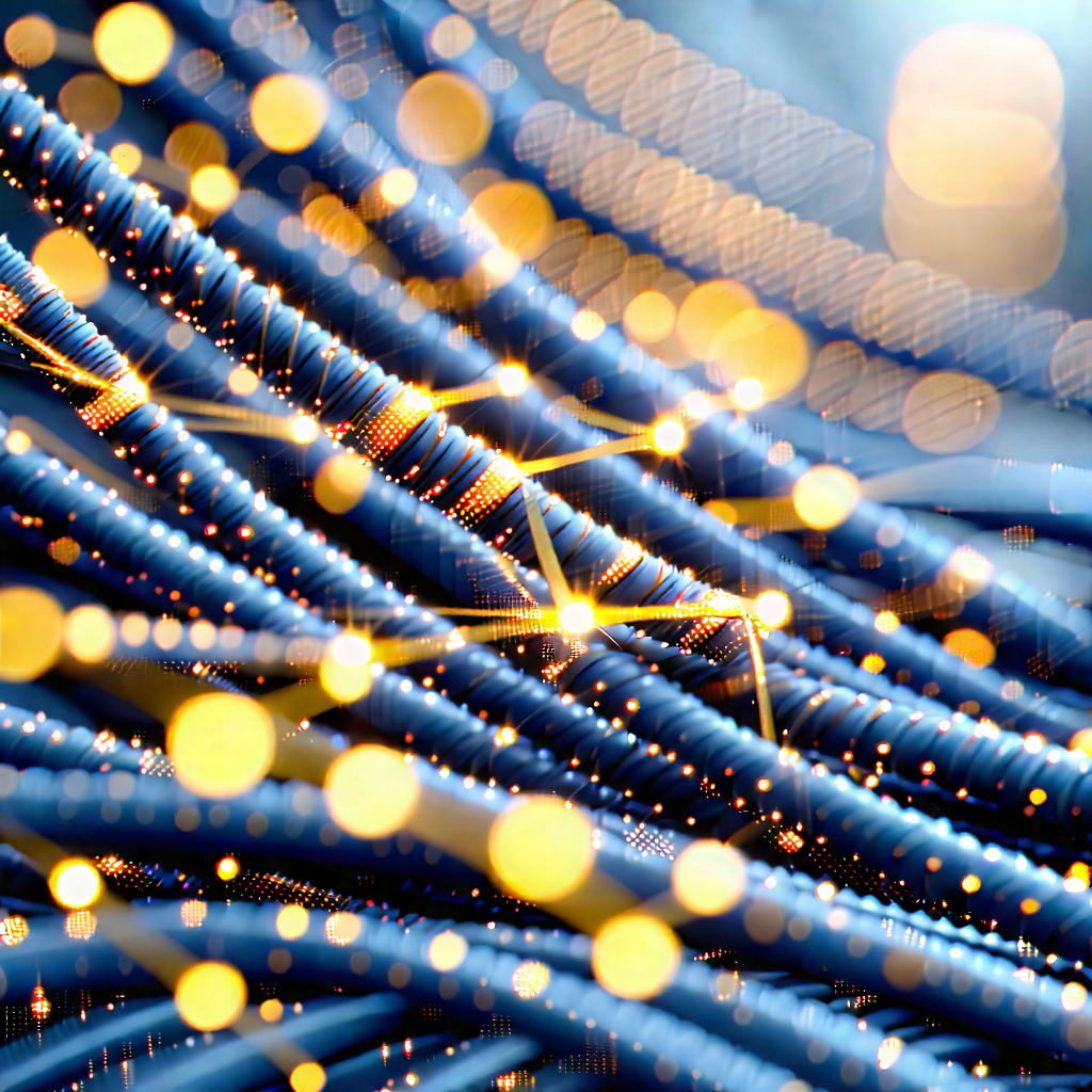 Close-up Of Fiber Optic Cables With Close-up Blue