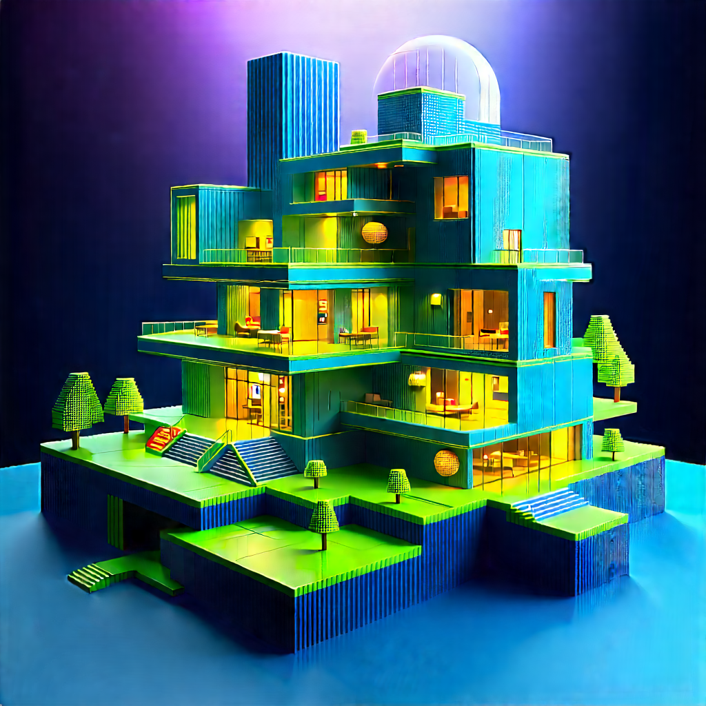 Futuristic Innovation Hub With Large, Blue,