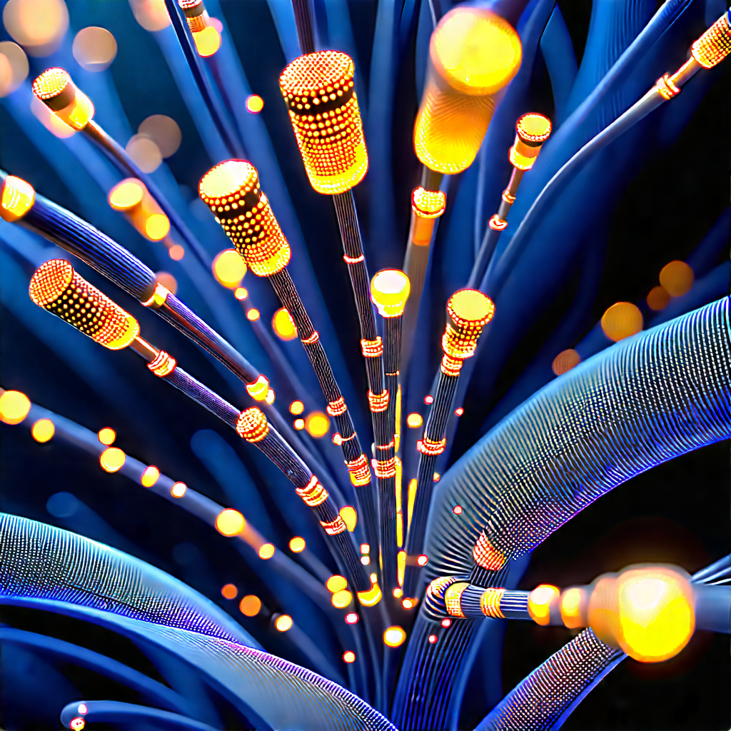 Close-up of fiber optic cables