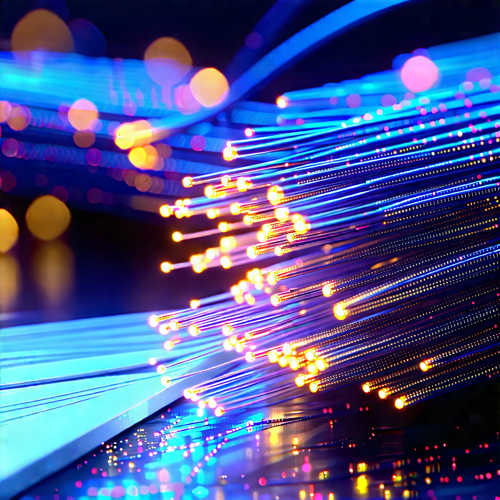 Close-up Of Fiber Optic Cables With Close-up Blue