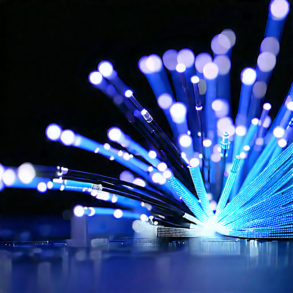 Close-up Of Fiber Optic Cables With Close-up Blue