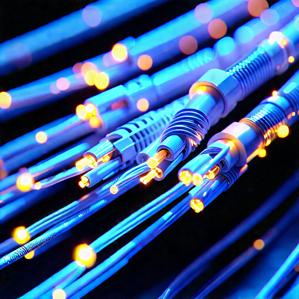 Close-up Of Fiber Optic Cables With Close-up Bunch