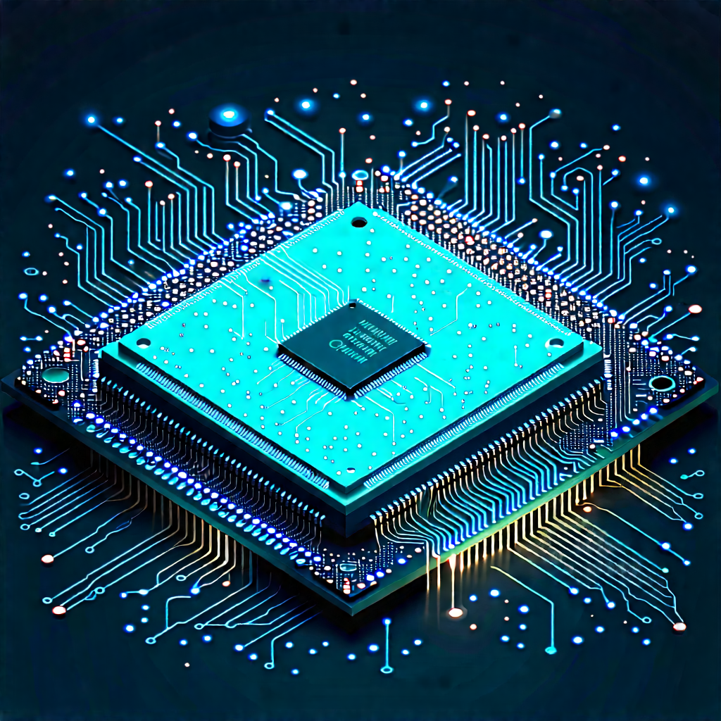 Circuit Board With Digital Particles With Computer Chip