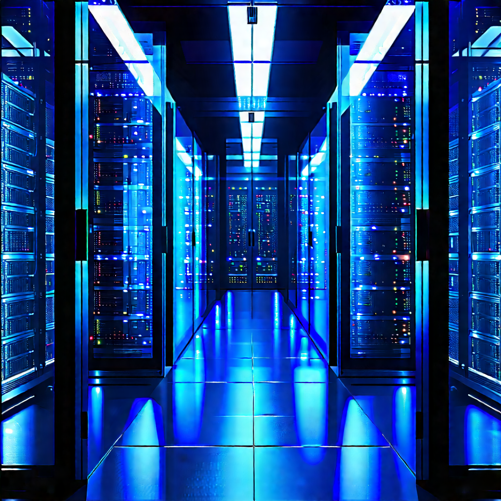 Server rack with blue light glow