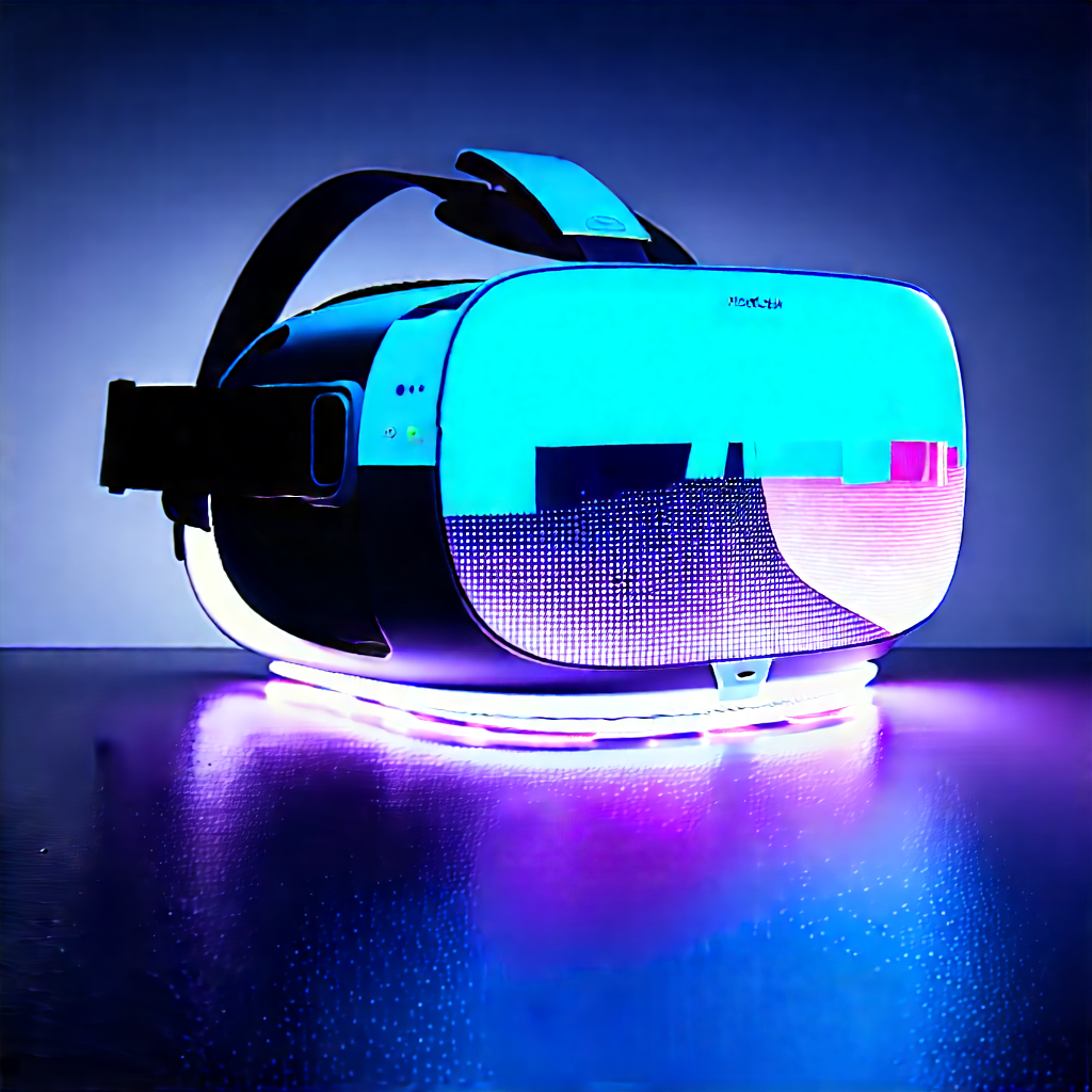 Vr Headset With Holographic Display With Purple Blue