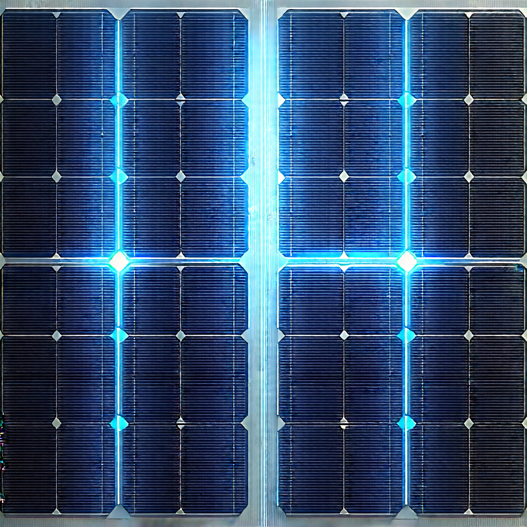 Solar panel with blue light glow