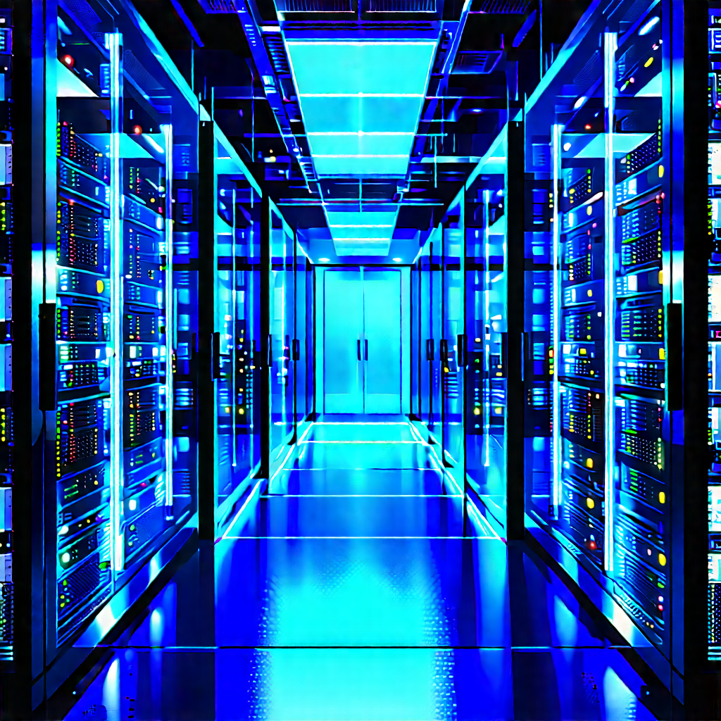 Server rack with blue light (glow:1.16)