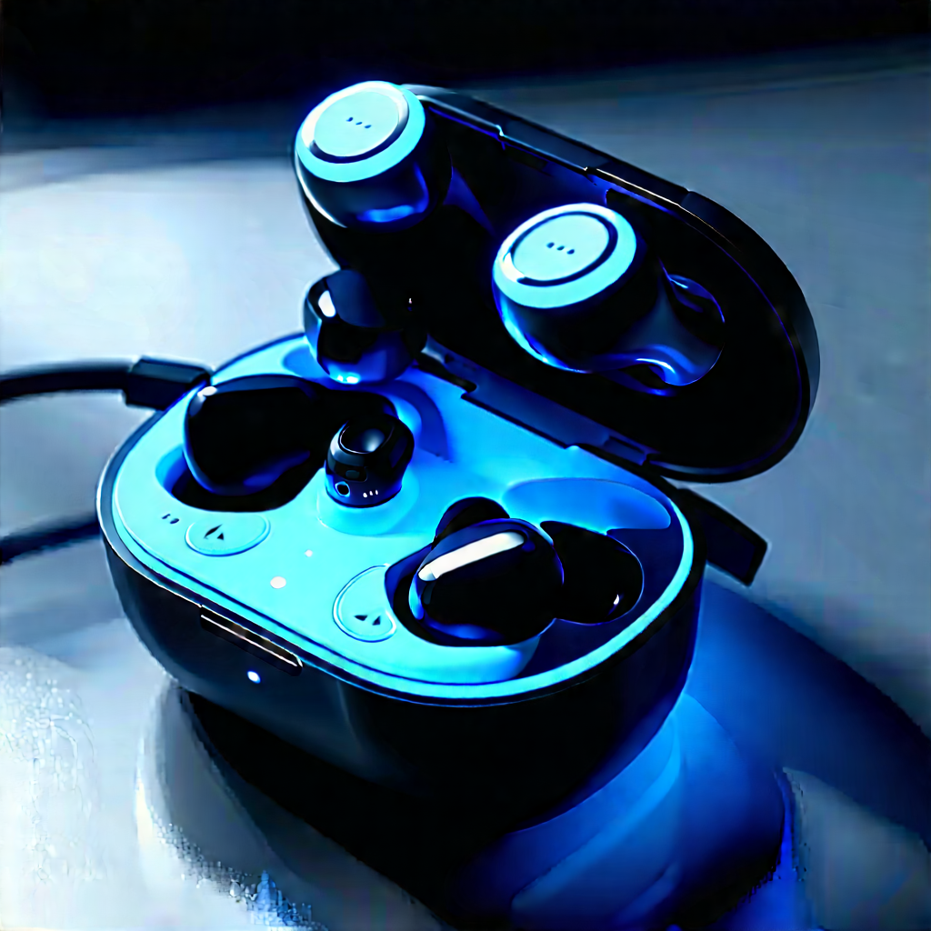 Wireless Earbuds With Glowing Screen With Pair Blue
