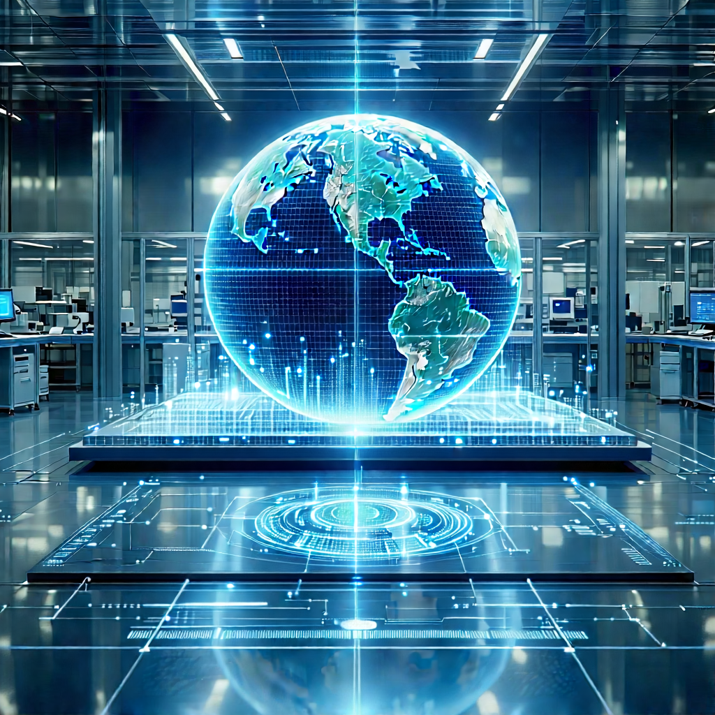 Financial Technology In Manufacturing Facility With Large, Blue,