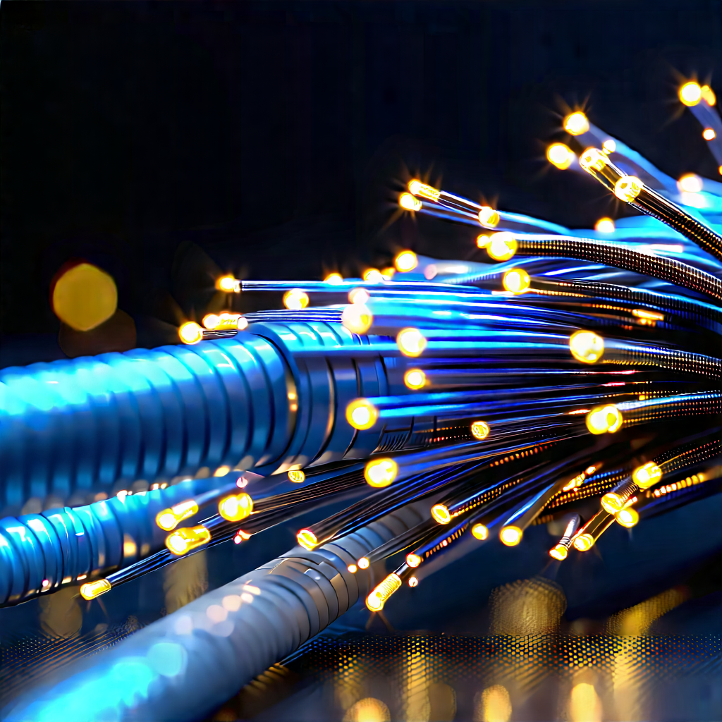 Close-up Of Fiber Optic Cables With Close-up Blue