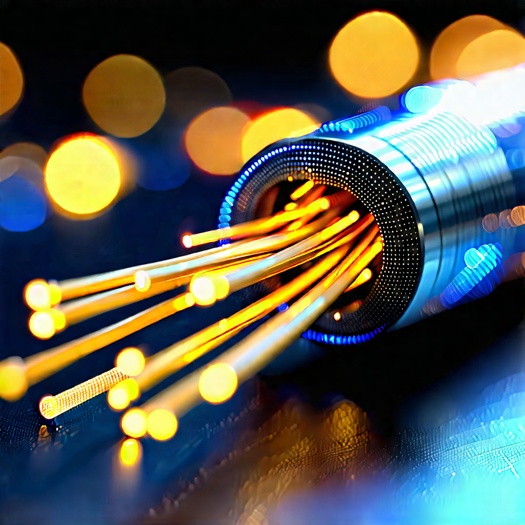 Close-up Of Fiber Optic Cables With Close-up Blue