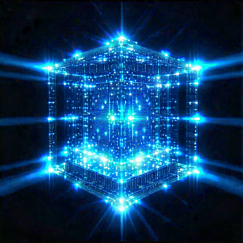 Quantum Computer With Blue Light (glow:1.32) With Close-up Blue,
