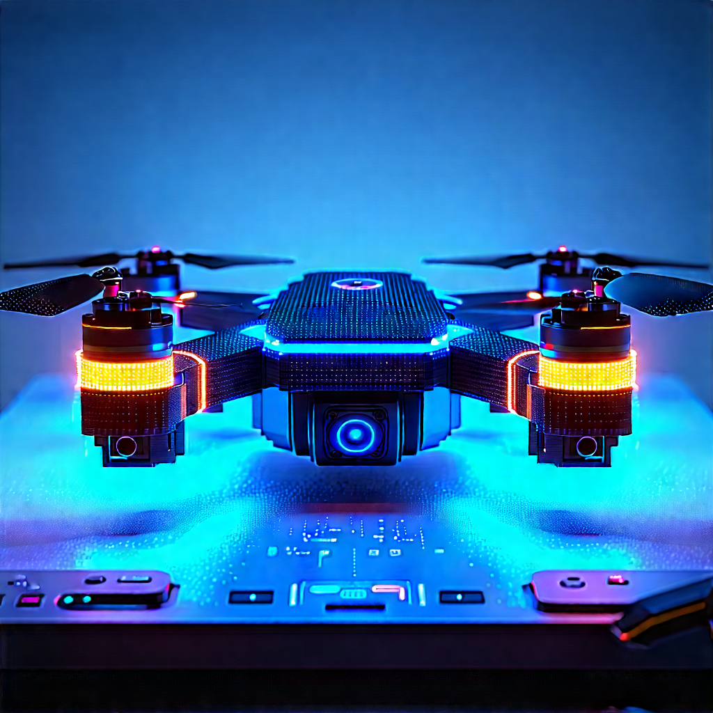 Drone With Glowing Screen With Blue Background