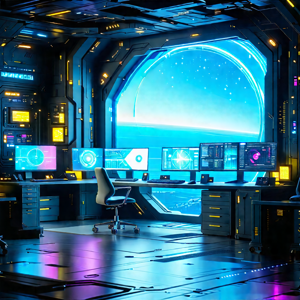(futuristic:1.3) Digital Workspace With Futuristic Setting,