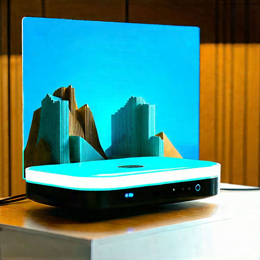 Smart Home Device With Streaming Content With Small, Blue