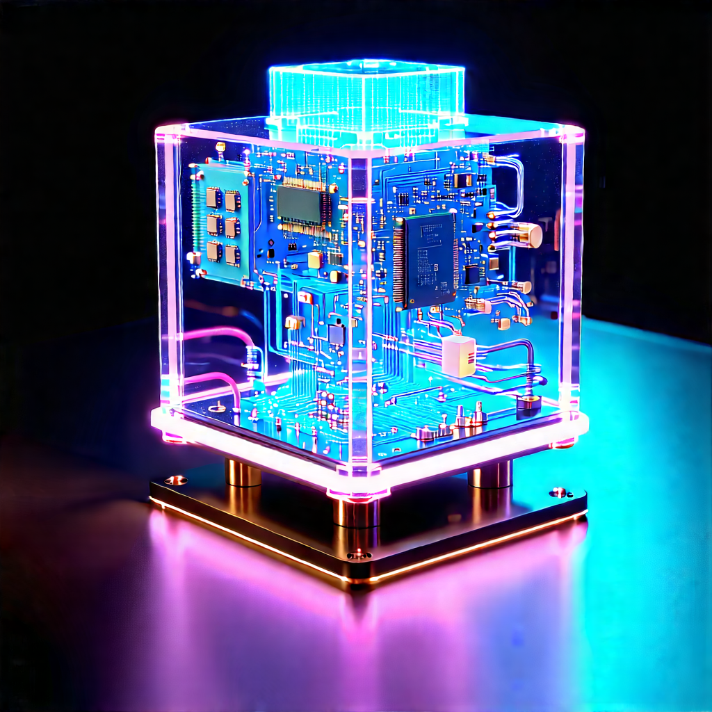 Quantum Computer With Neon Accents With Blue Purple