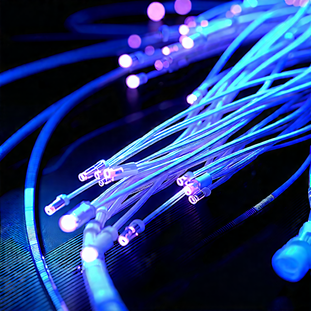 Close-up Of Fiber Optic Cables With Blue Light
