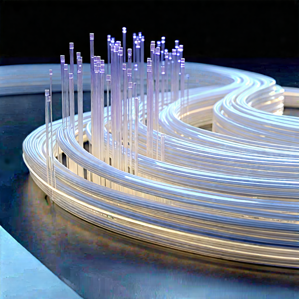 Close-up Of Fiber Optic Cables With Large, Curved