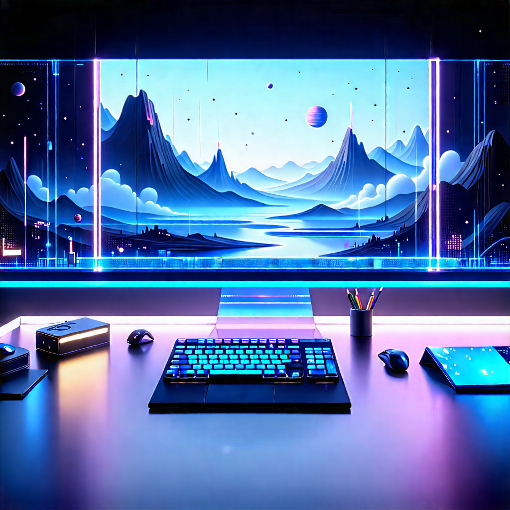 Futuristic (digital:1.12) workspace