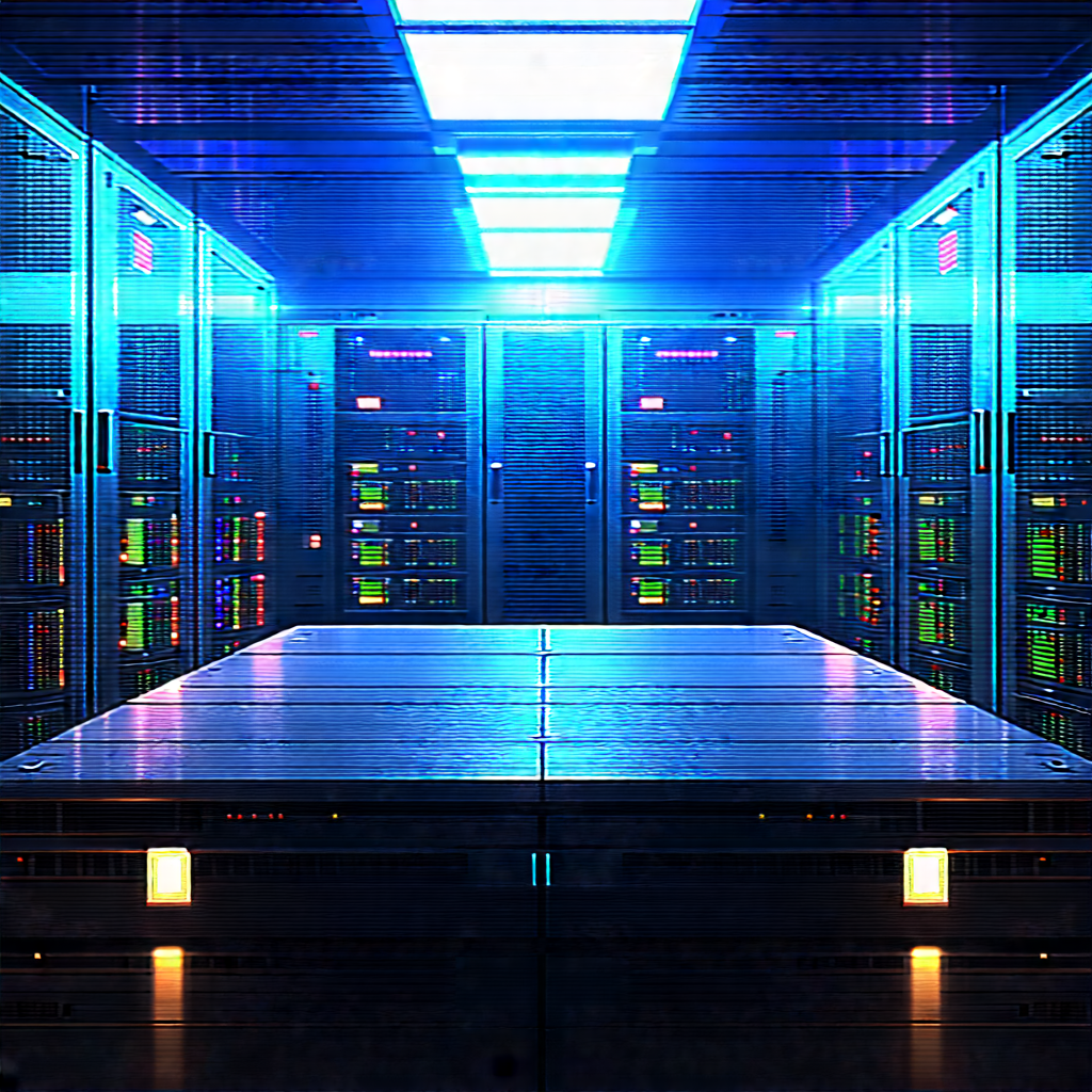 Futuristic Server Room With Large Computer