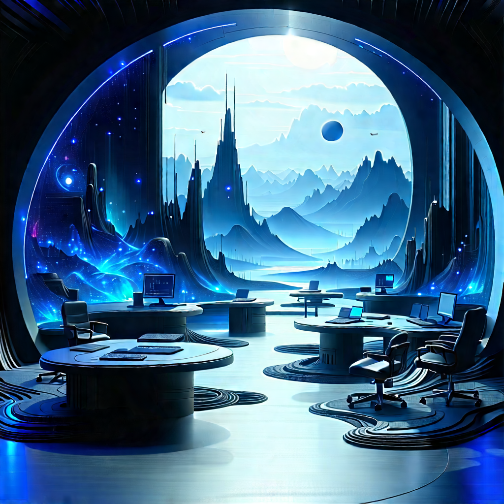 Futuristic Tech Startup Office With Futuristic Scene,