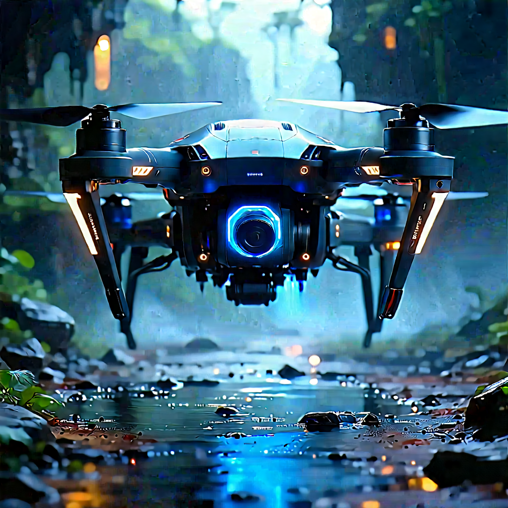 Drone With Data Visualization With Black Drone