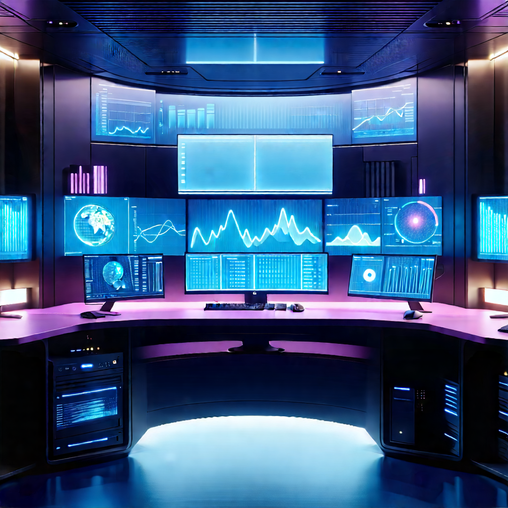Futuristic Digital Workspace With Image, There