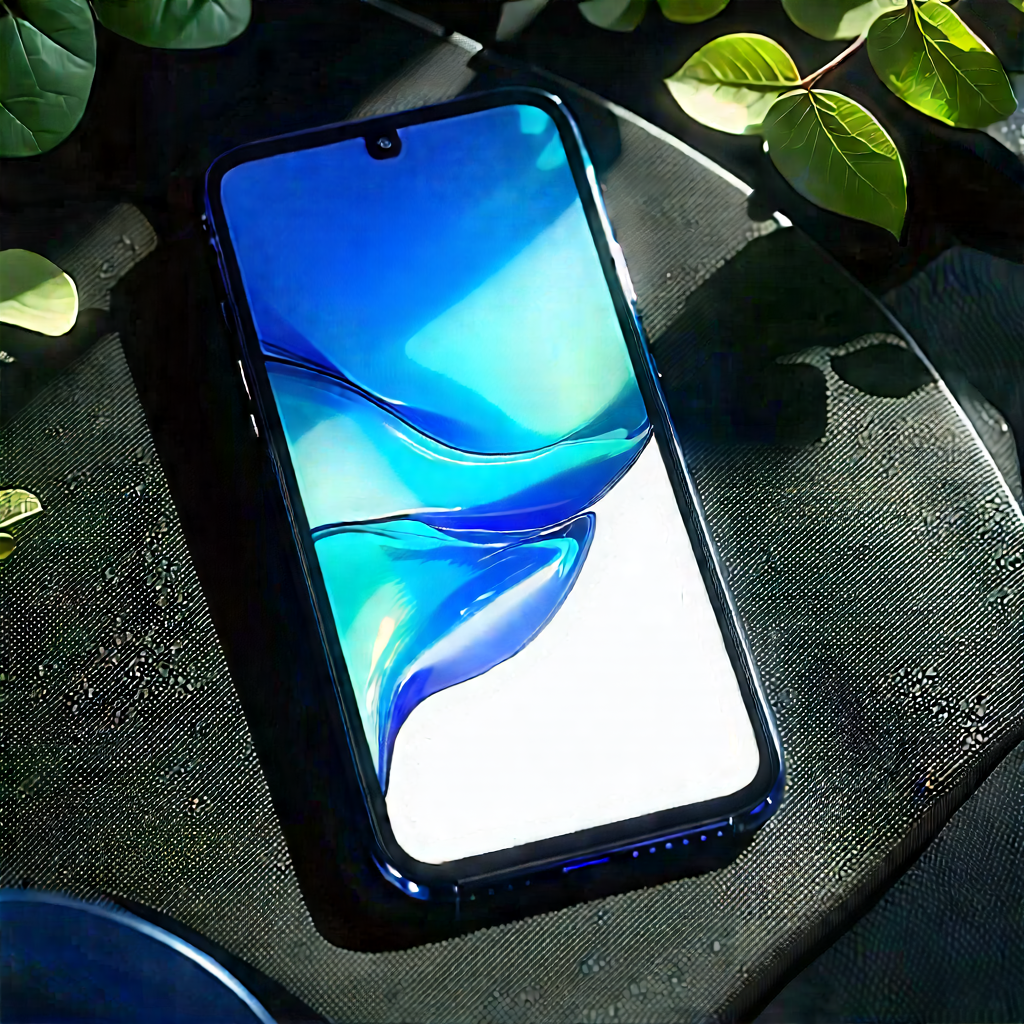 Smartphone With Digital Artwork With Blue White