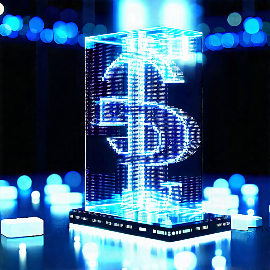 Financial Technology In Research Center With Large, Illuminated,