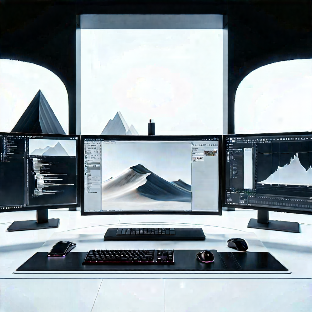 Futuristic Digital Workspace With Computer Desk