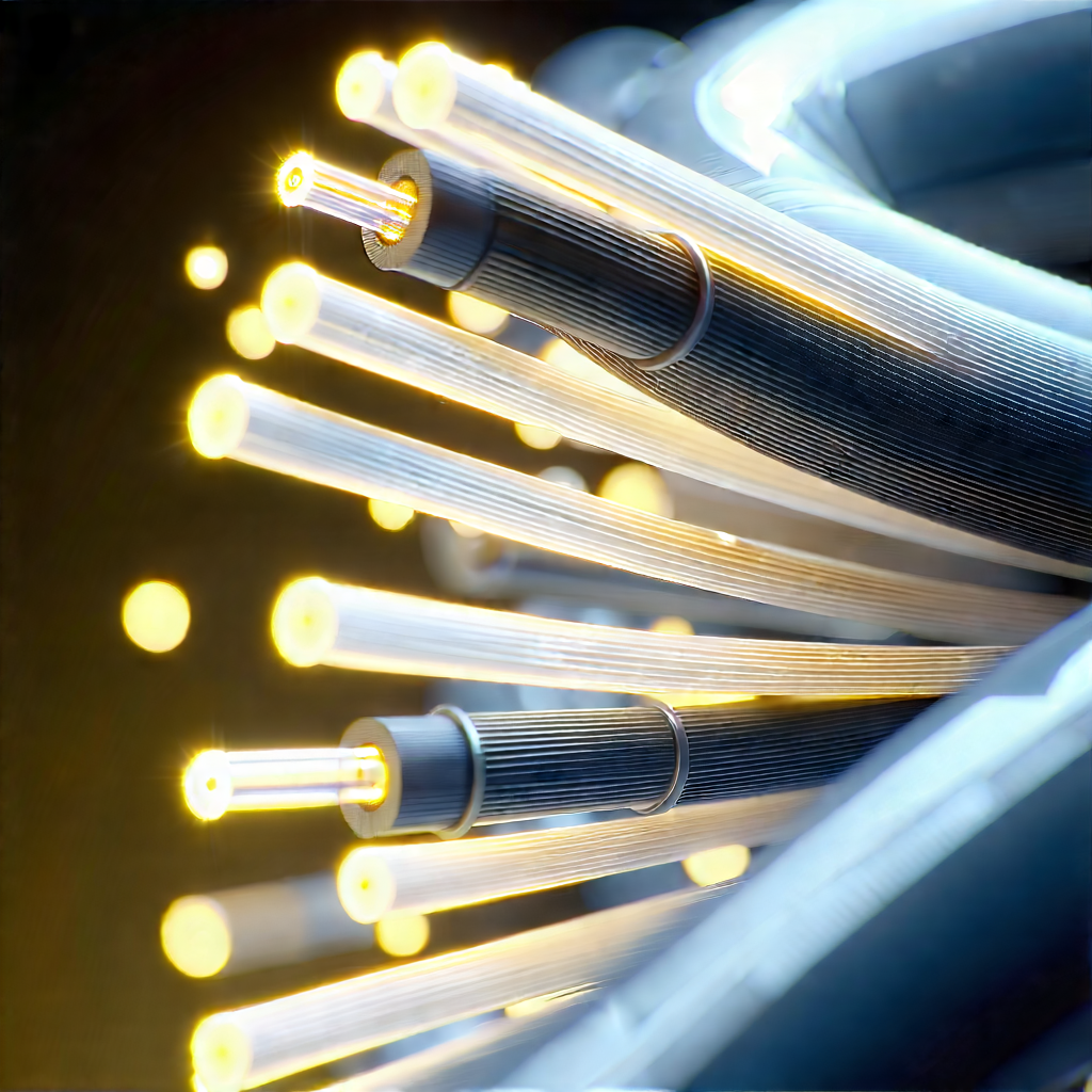 Close-up of fiber optic cables