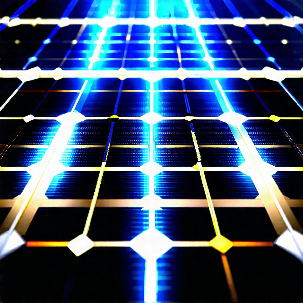 Solar Panel With Blue Light Glow With Close-up Solar