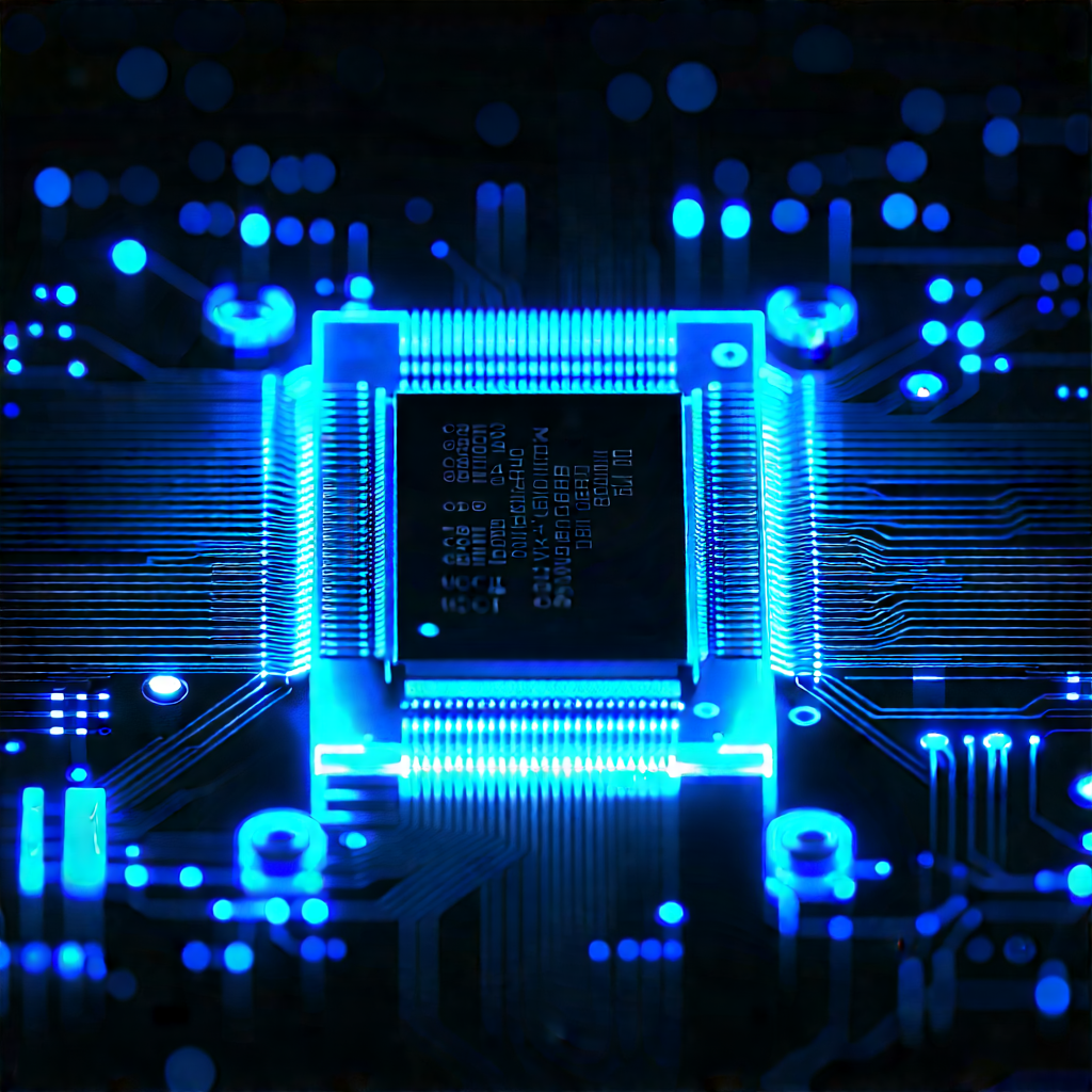 Microchip with blue light glow