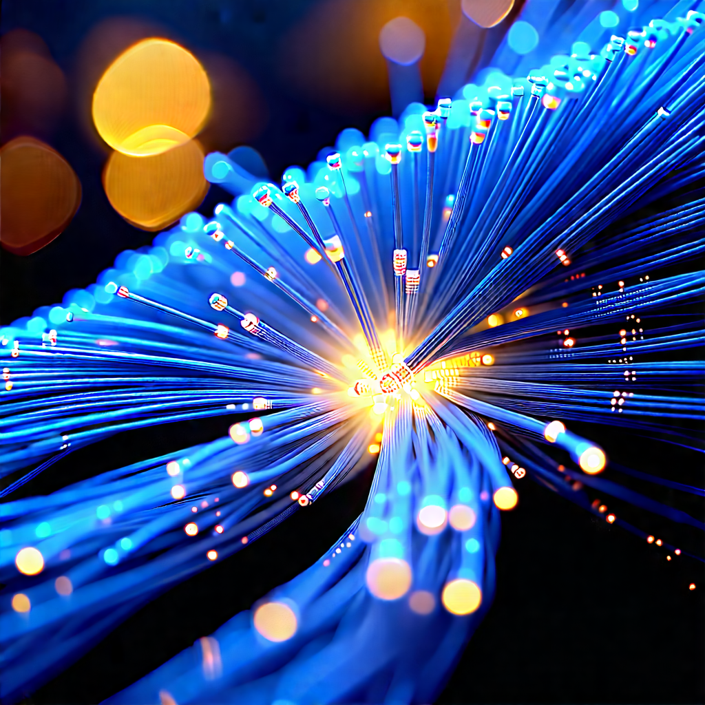 Close-up Of Fiber Optic Cables With Close-up Blue