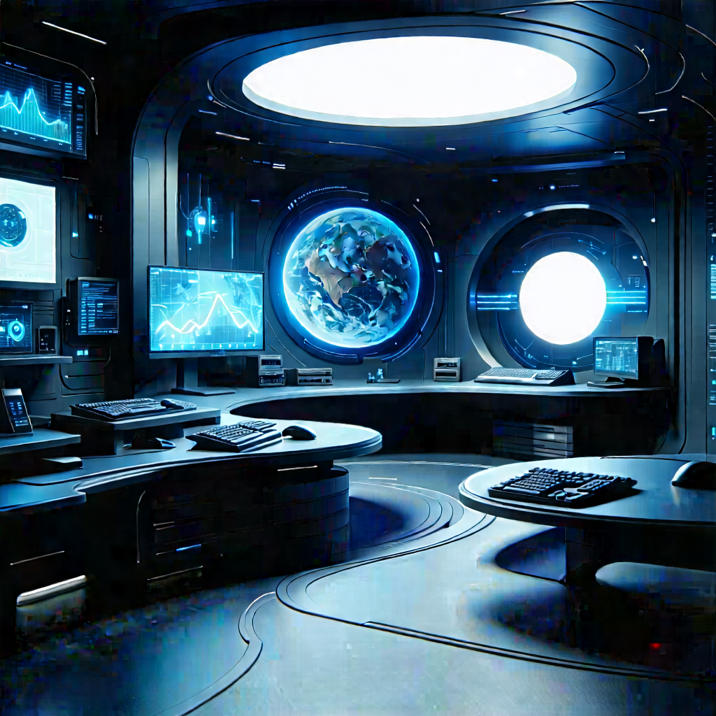 Futuristic (digital:1.45) Workspace With Futuristic Room,
