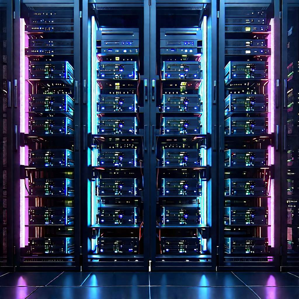 Server rack with neon accents