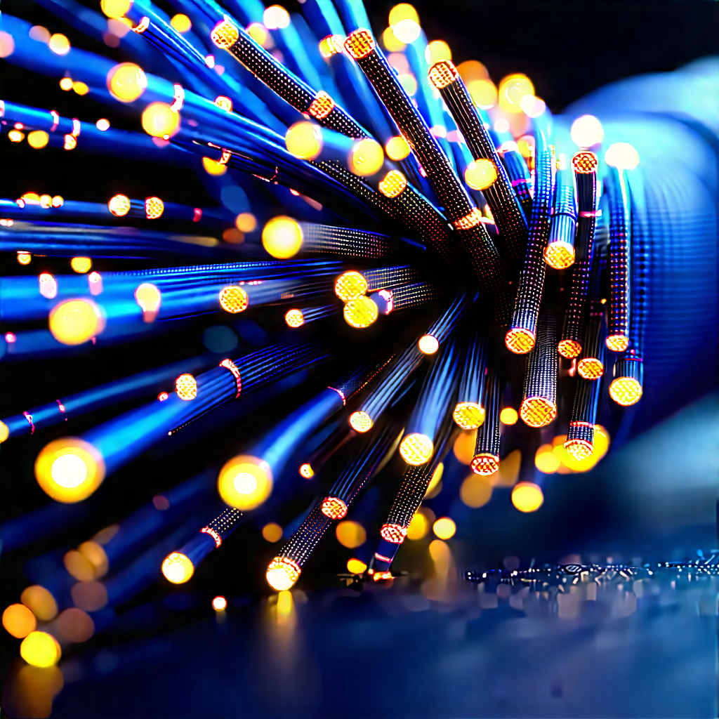 Close-up Of Fiber Optic Cables With Close-up Blue