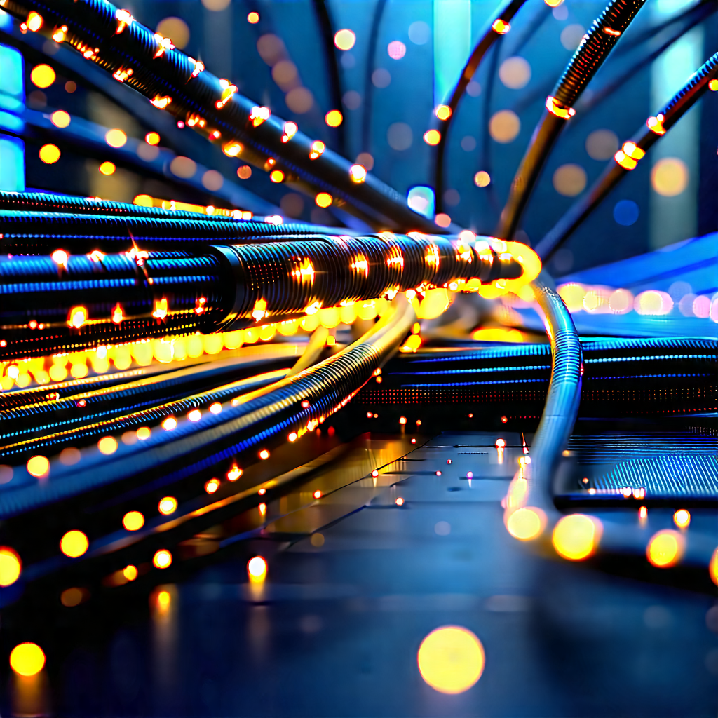 Close-up Of Fiber Optic Cables With Close-up Large