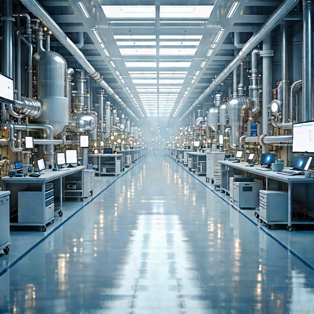 Entertainment Technology In Manufacturing Facility With Large, Clean,