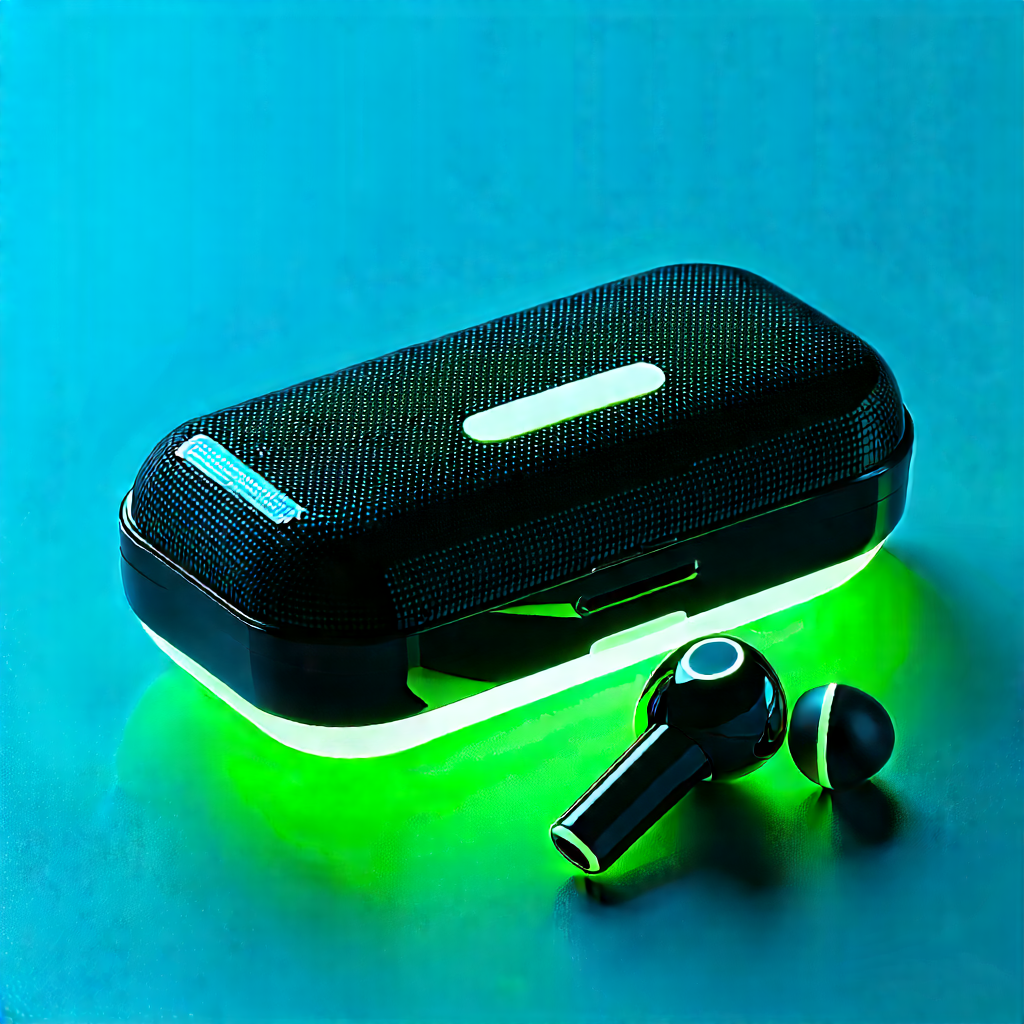 Wireless Earbuds With Glowing Screen With Black Green