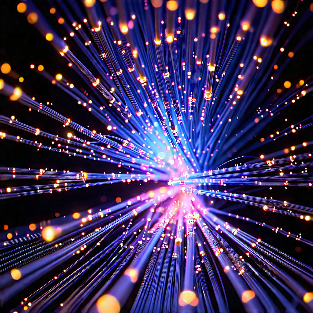 Close-up Of Fiber Optic Cables With Bright Blue
