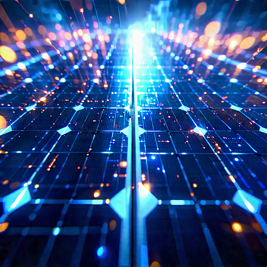 Solar Panel With Data Streams With Close-up Solar