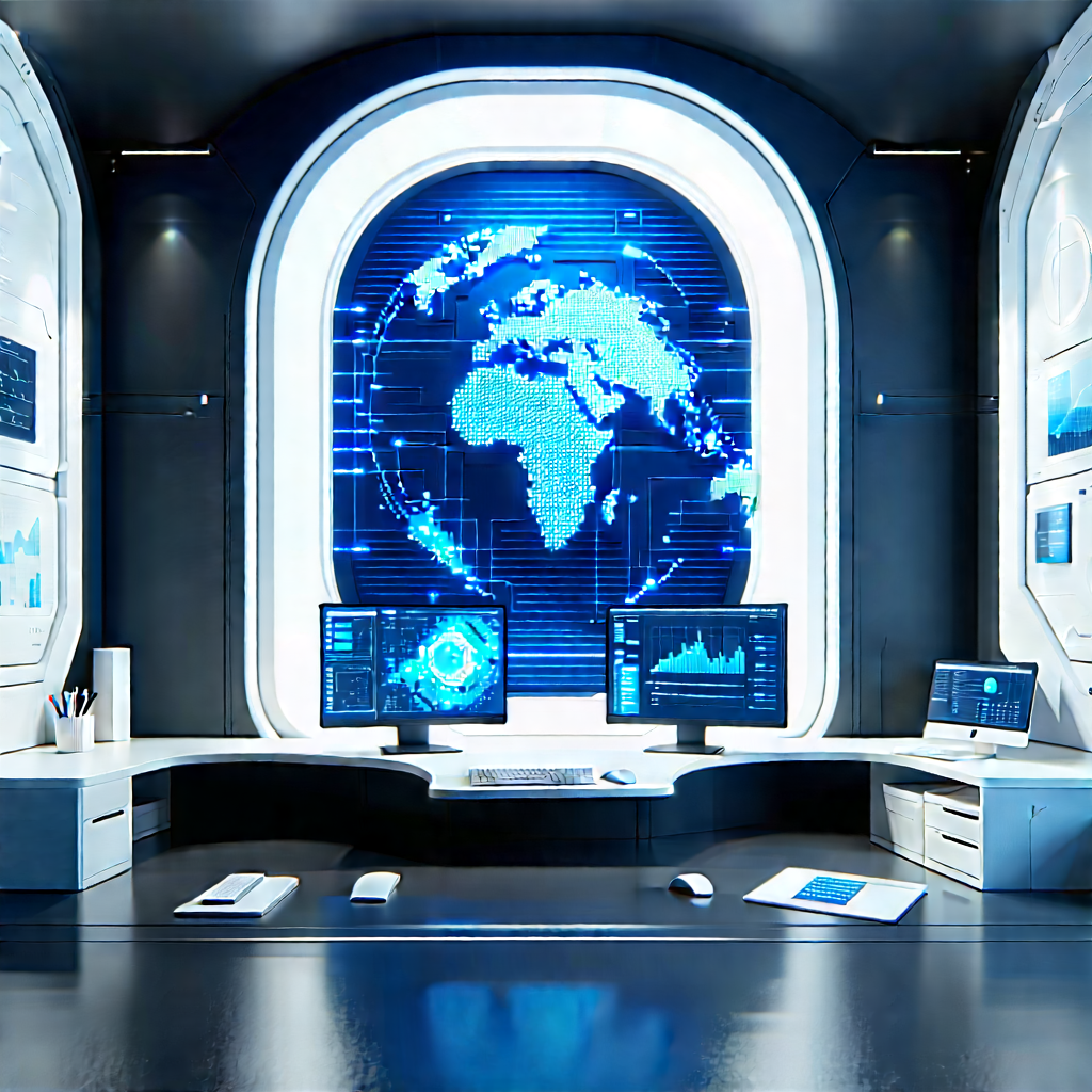 Futuristic Digital Workspace With Image, There