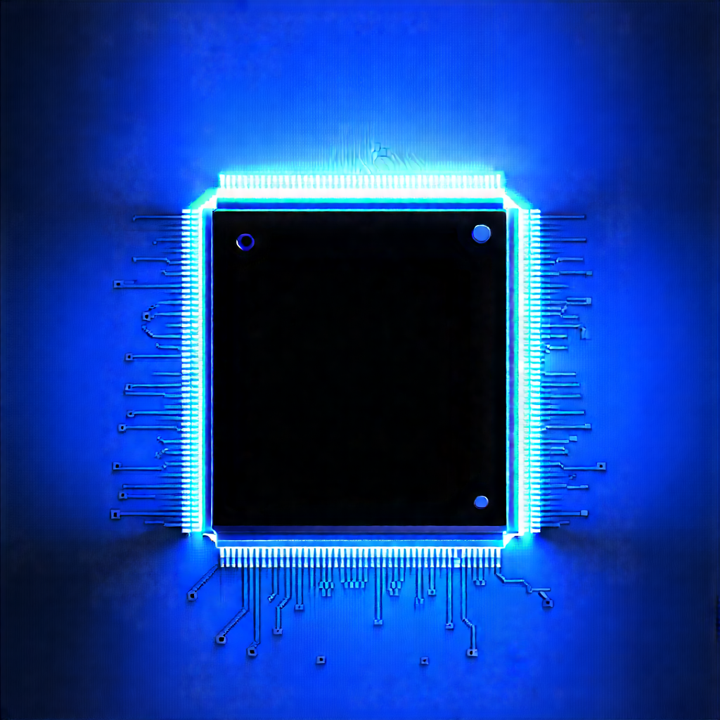 Microchip With Blue Light Glow With Blue Background