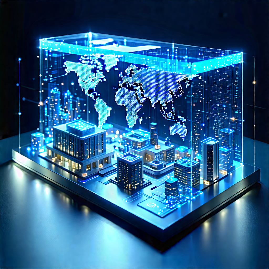 Financial Technology In Research Center With Blue White