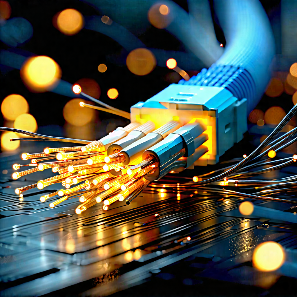 Close-up Of Fiber Optic Cables With Bundle Wires