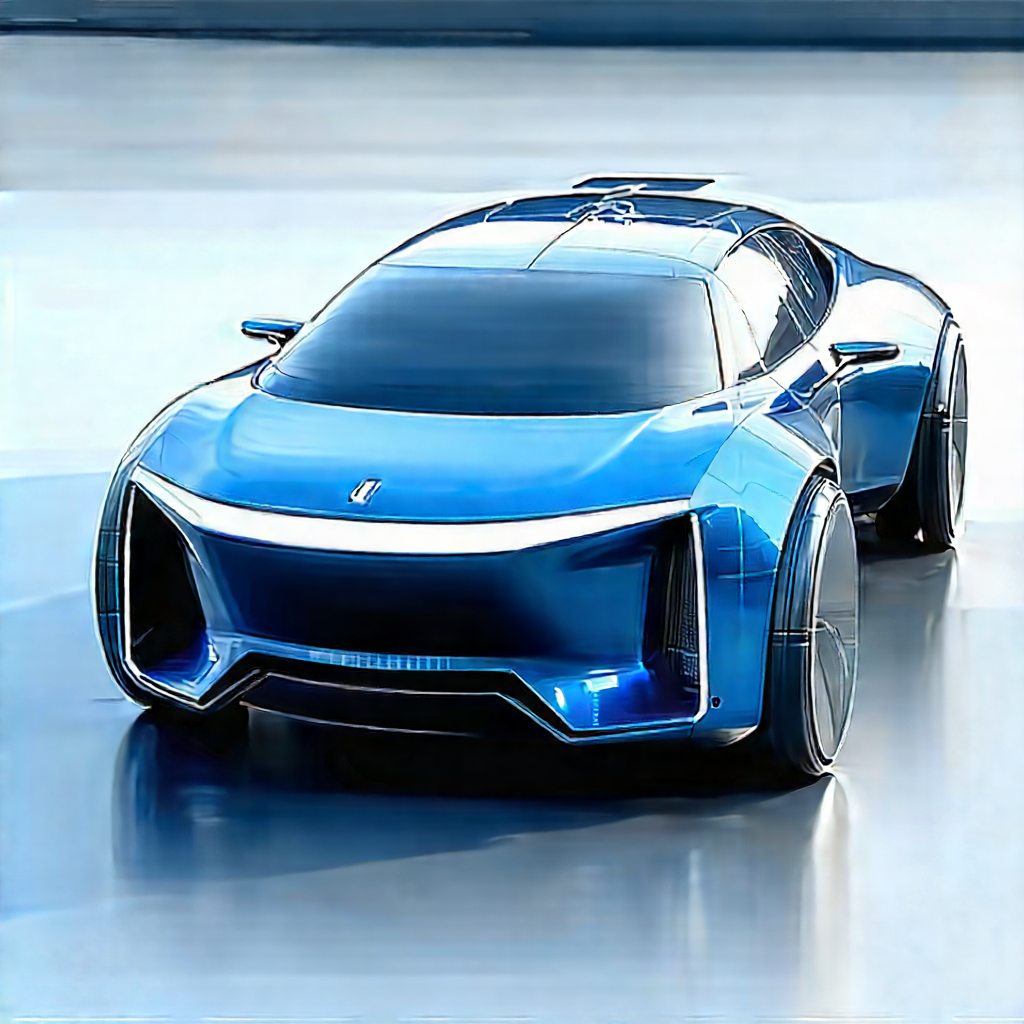 Innovative Electric Vehicle (design:1.17) With Blue Futuristic