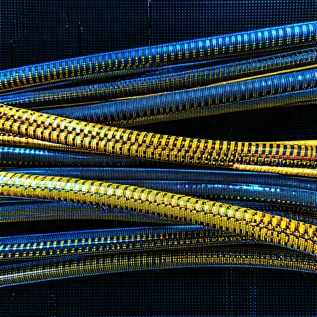 Close-up Of Fiber Optic Cables With Blue Yellow