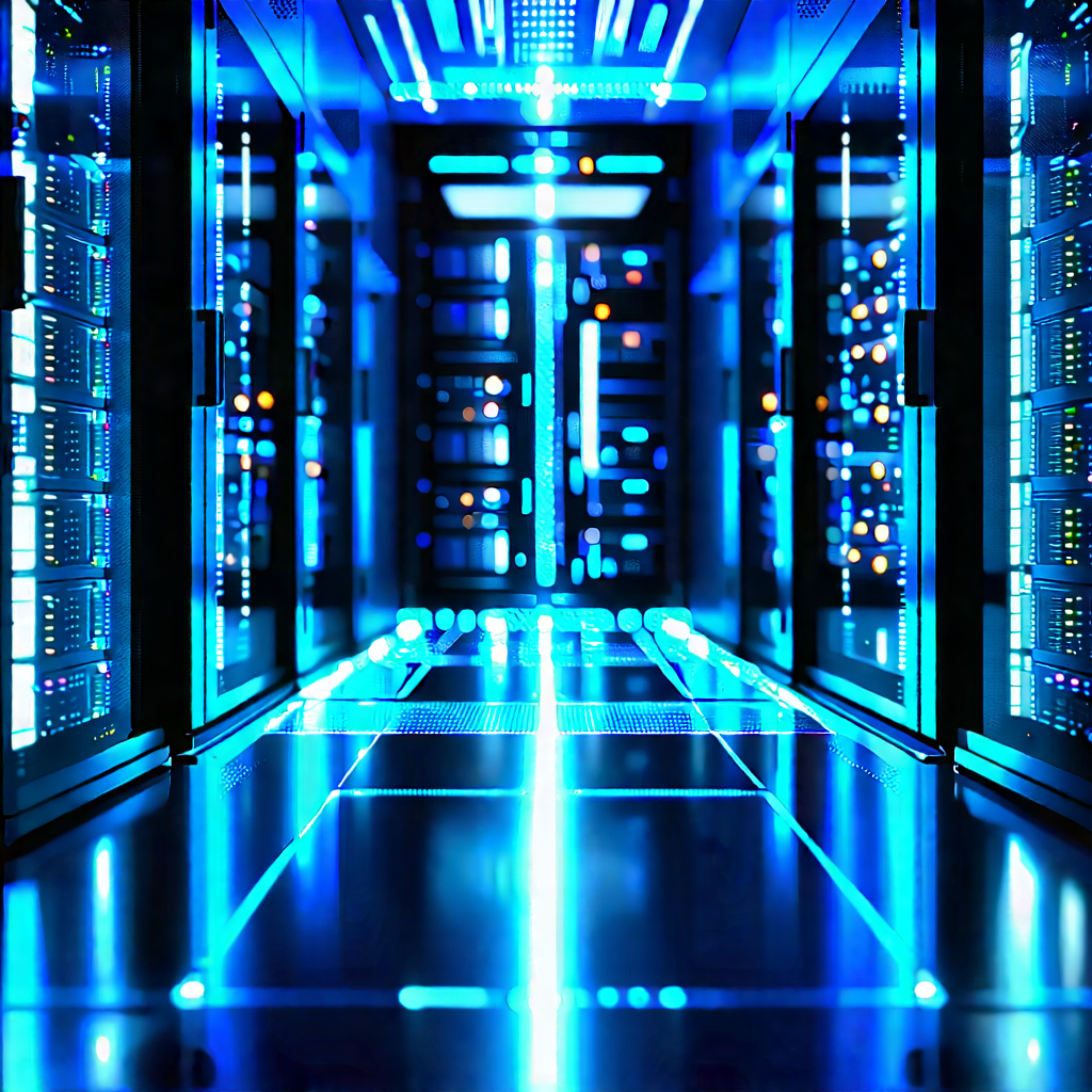 Futuristic Server Room With Blue Light